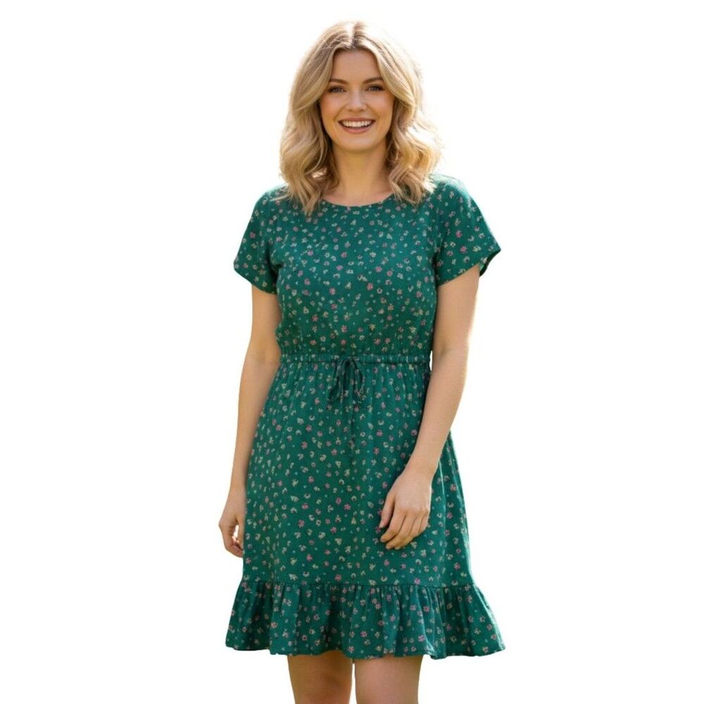LOFT Green Mini Dress with Pink Floral Print
